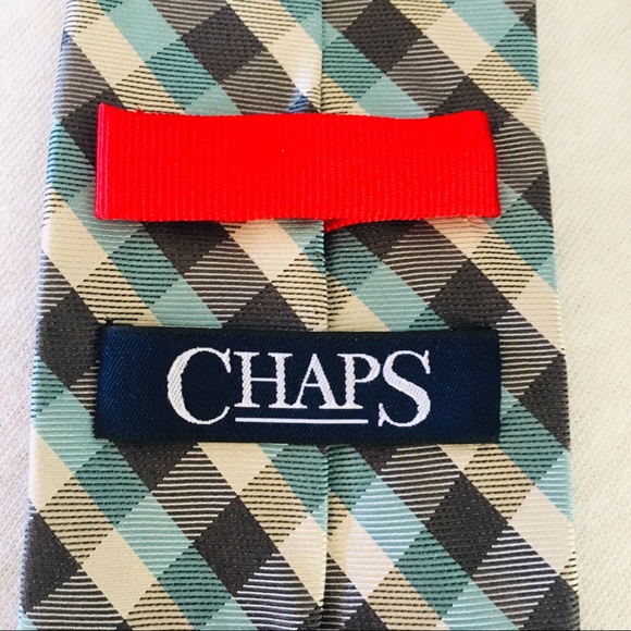Chaps Blue Black plaid checkered Silk Tie Pattern - Picture 4 of 8